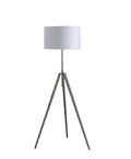 64" Silver Adjustable Tripod Floor Lamp With White Fabric Shade
