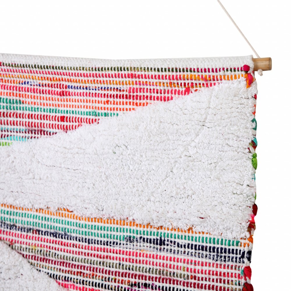 51" X 26" White Red Pink Chindi Abstract Woven Wool Hanging Tapestry