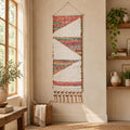 51" X 26" White Red Pink Chindi Abstract Woven Wool Hanging Tapestry