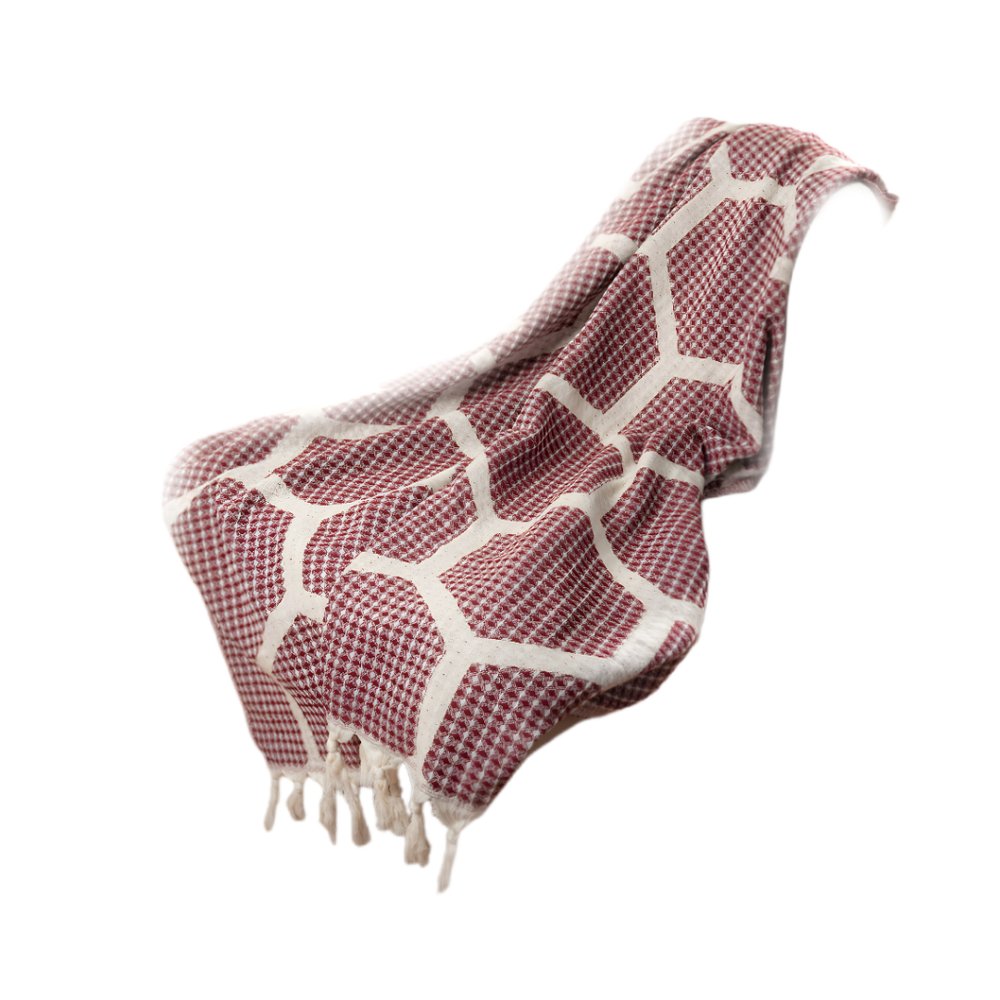 60" X 50" Red Woven Cotton Geometric Throw Blanket with Fringe