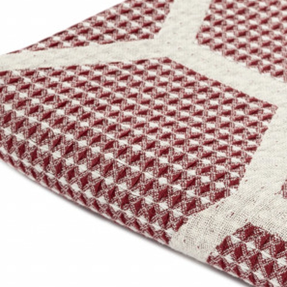 60" X 50" Red Woven Cotton Geometric Throw Blanket with Fringe