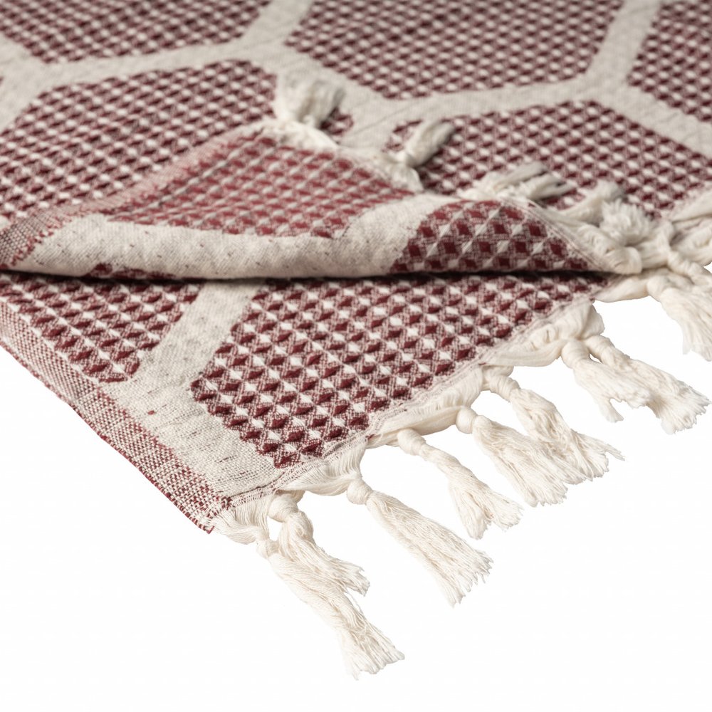 60" X 50" Red Woven Cotton Geometric Throw Blanket with Fringe