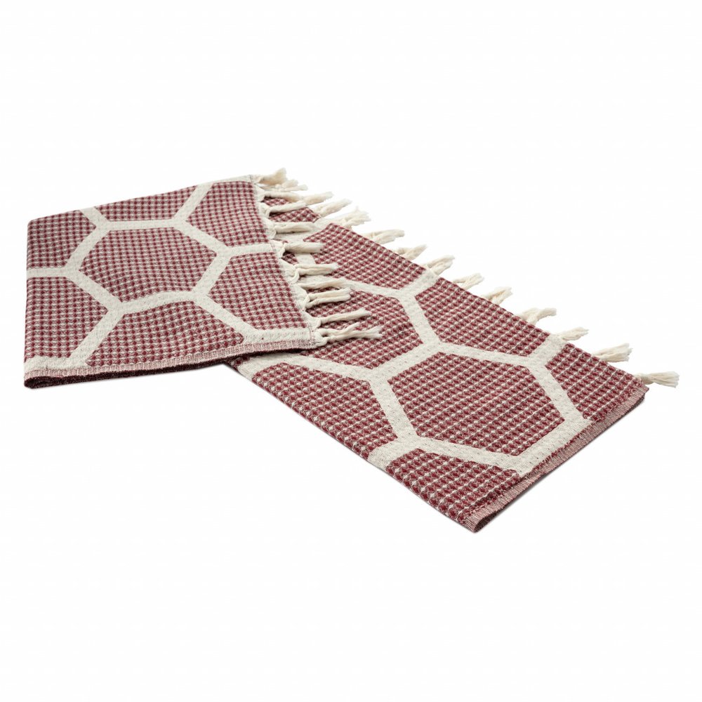 60" X 50" Red Woven Cotton Geometric Throw Blanket with Fringe