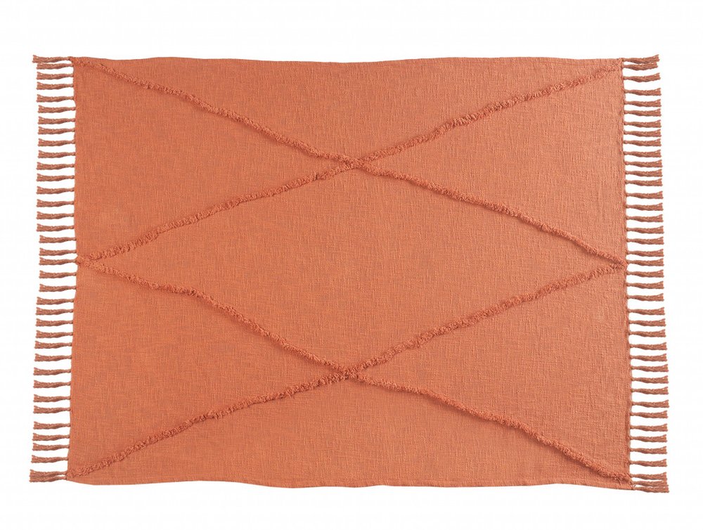 60" X 50" Orange Cotton Throw Blanket with Fringe