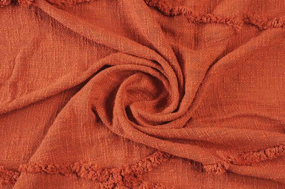60" X 50" Orange Cotton Throw Blanket with Fringe