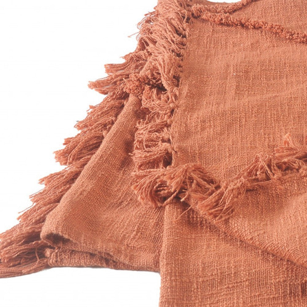 60" X 50" Orange Cotton Throw Blanket with Fringe