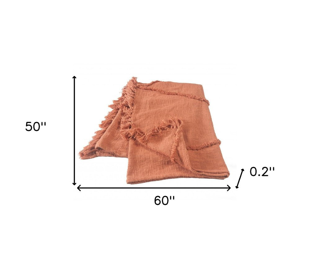 60" X 50" Orange Cotton Throw Blanket with Fringe