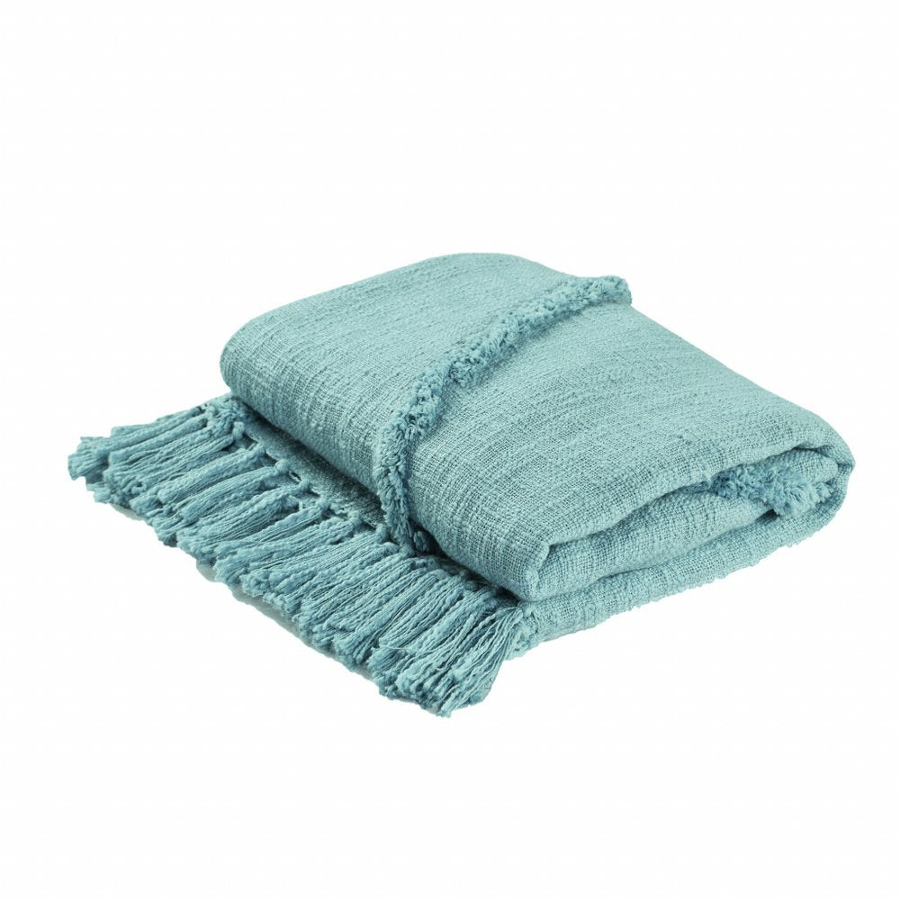 60" X 50" Orange Cotton Throw Blanket with Fringe