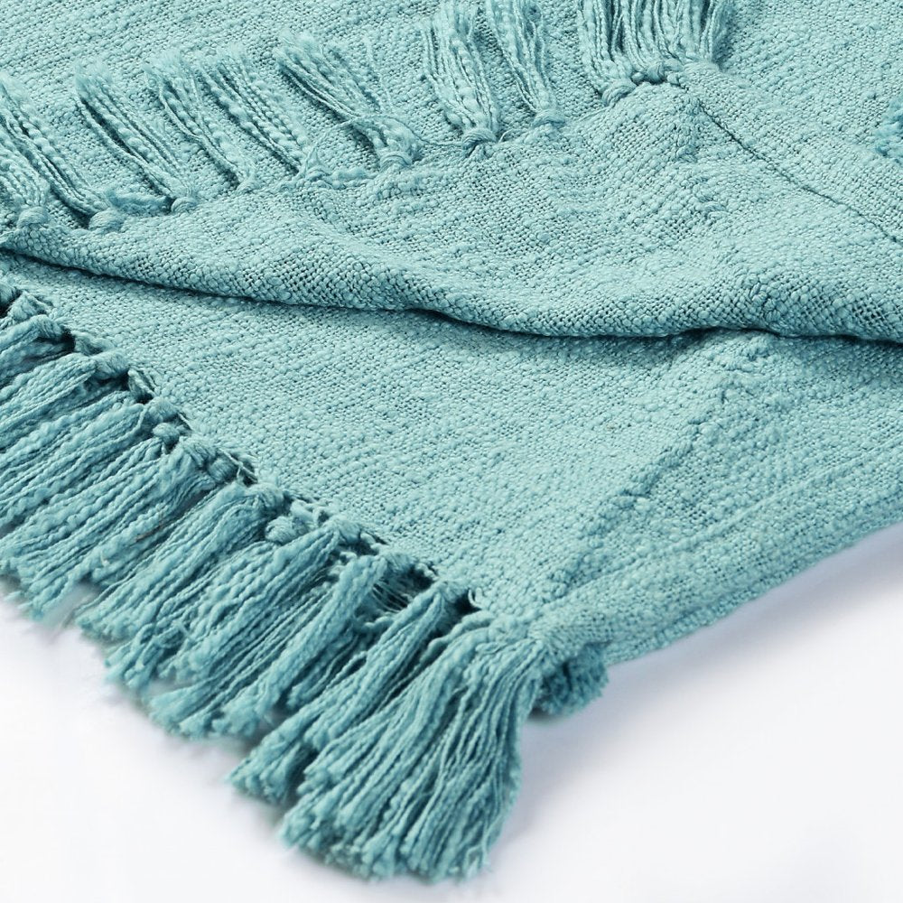 60" X 50" Orange Cotton Throw Blanket with Fringe