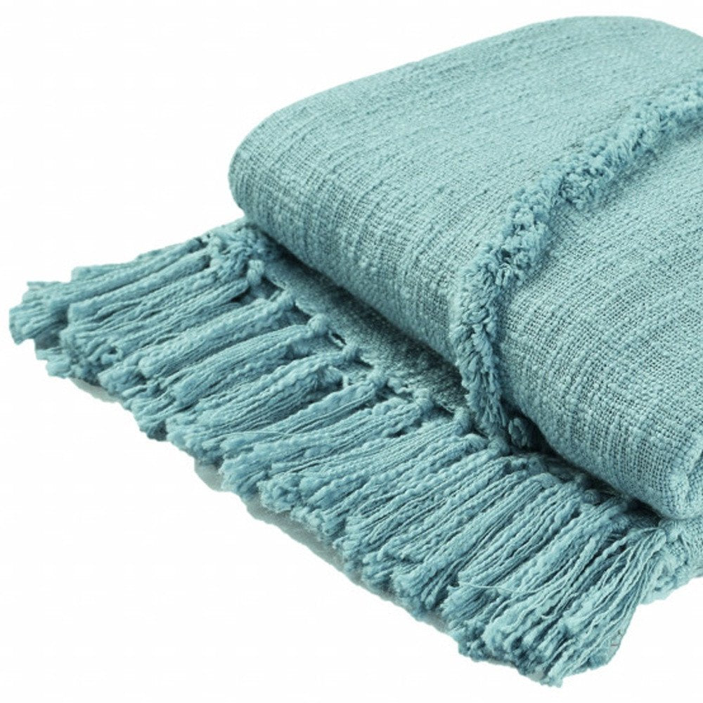 60" X 50" Orange Cotton Throw Blanket with Fringe