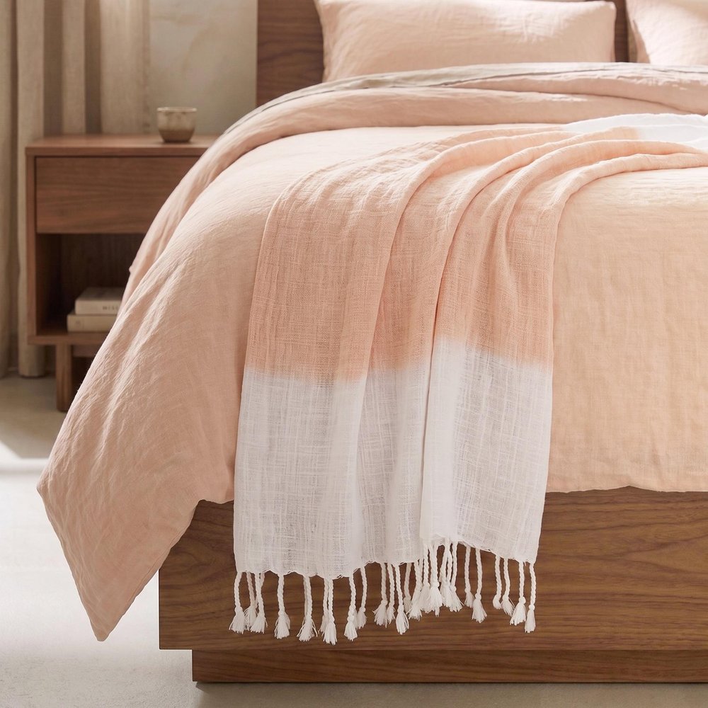 50" X 60" Orange Woven Cotton Ombre Throw Blanket with Fringe