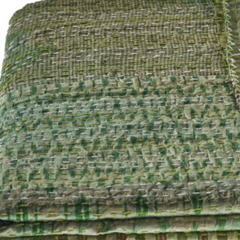 70" X 50" Blue Kantha Silk Patchwork Throw Blanket with Embroidery