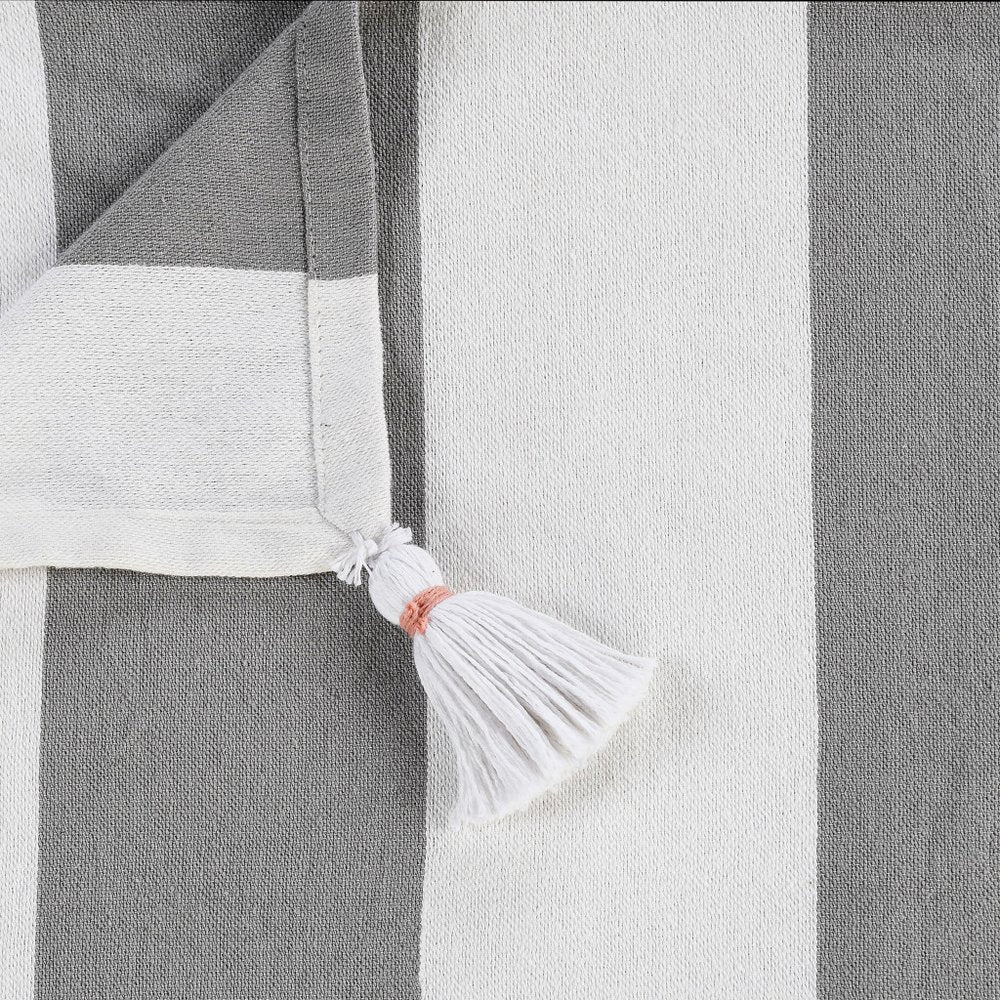 50" X 60" Blue and White Woven Cotton Striped Throw Blanket with Tassels