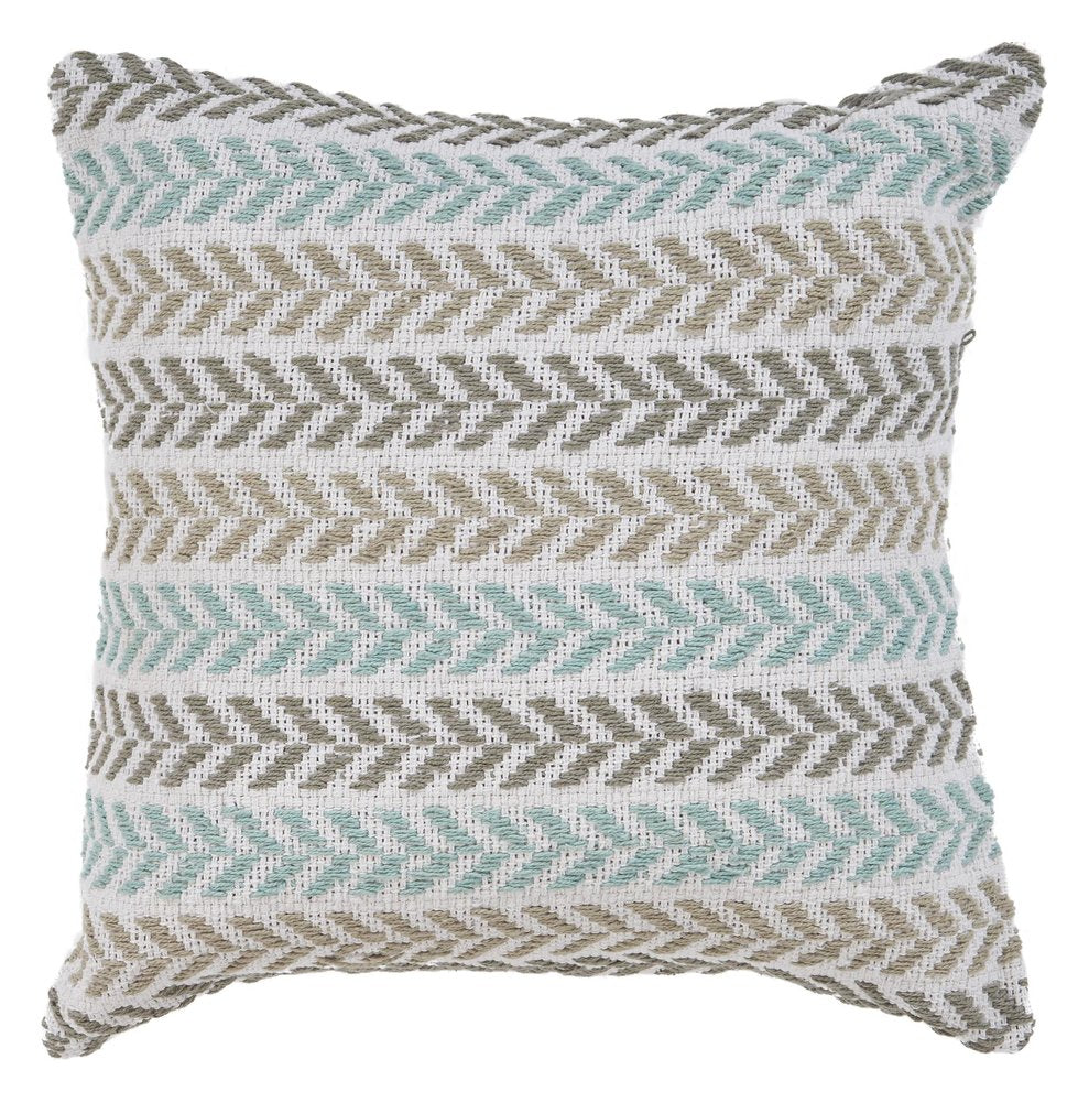 18" Green And White Chevron Cotton Throw Pillow