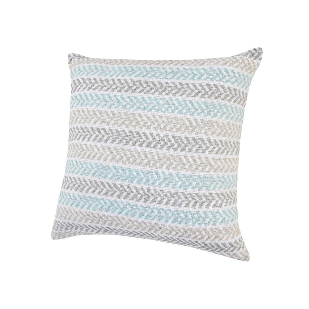 18" Green And White Chevron Cotton Throw Pillow