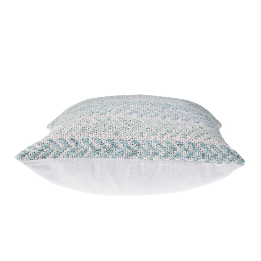 18" Light Blue And White Chevron Cotton Throw Pillow