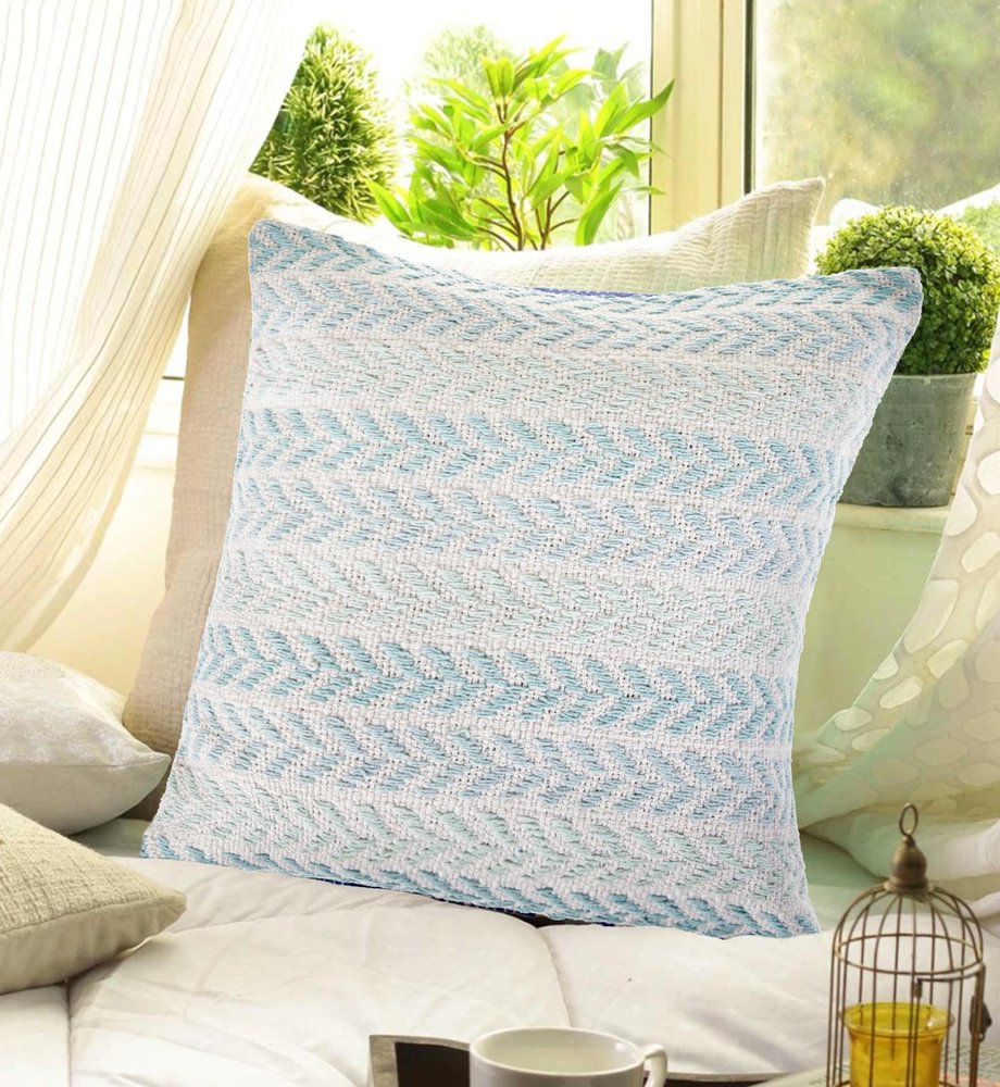 18" Light Blue And White Chevron Cotton Throw Pillow
