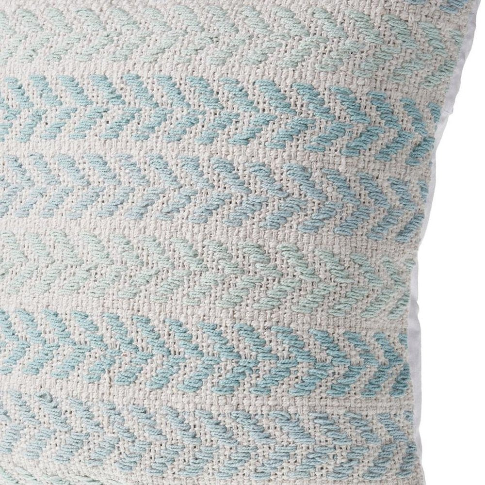 18" Light Blue And White Chevron Cotton Throw Pillow