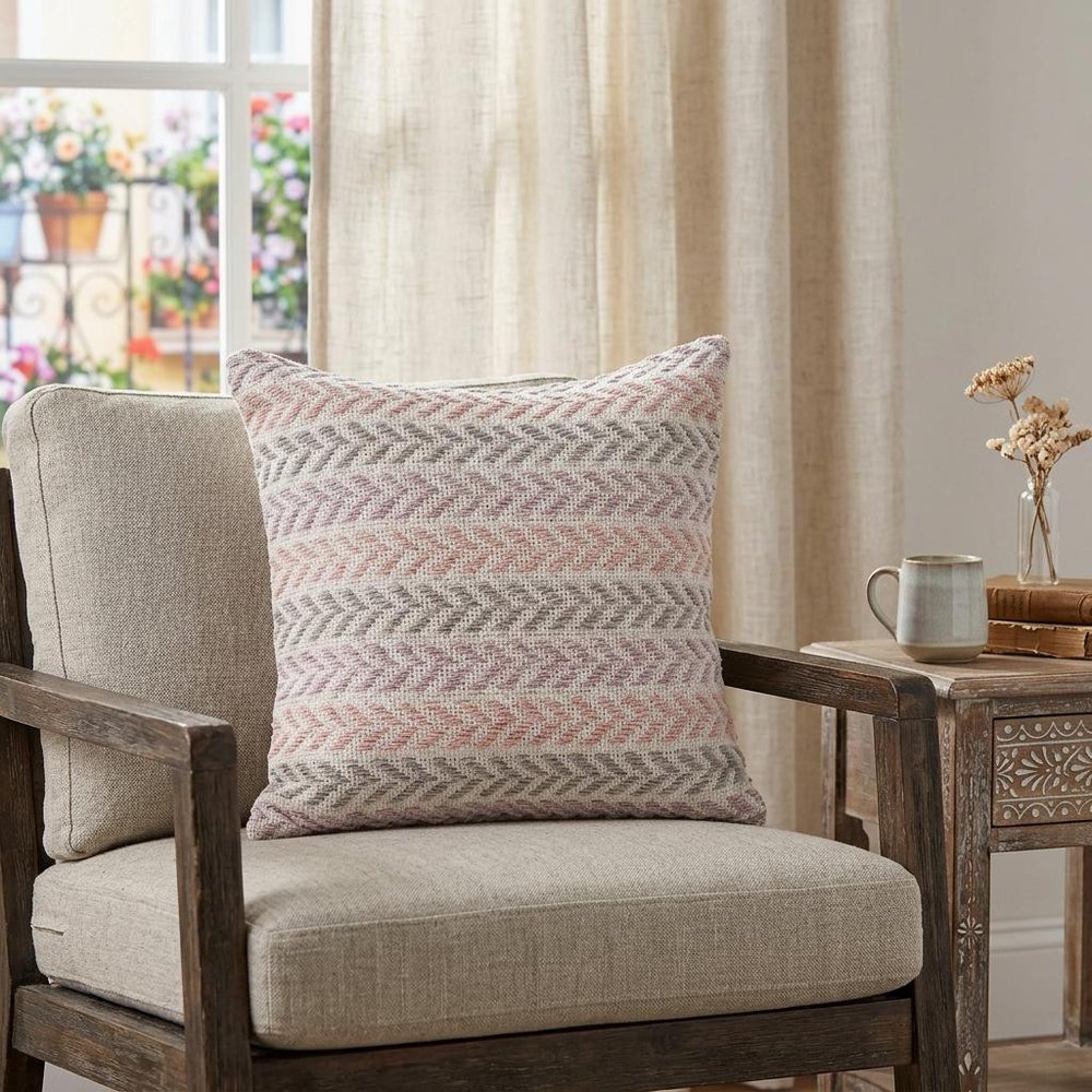 18" Purple And White Chevron Cotton Throw Pillow