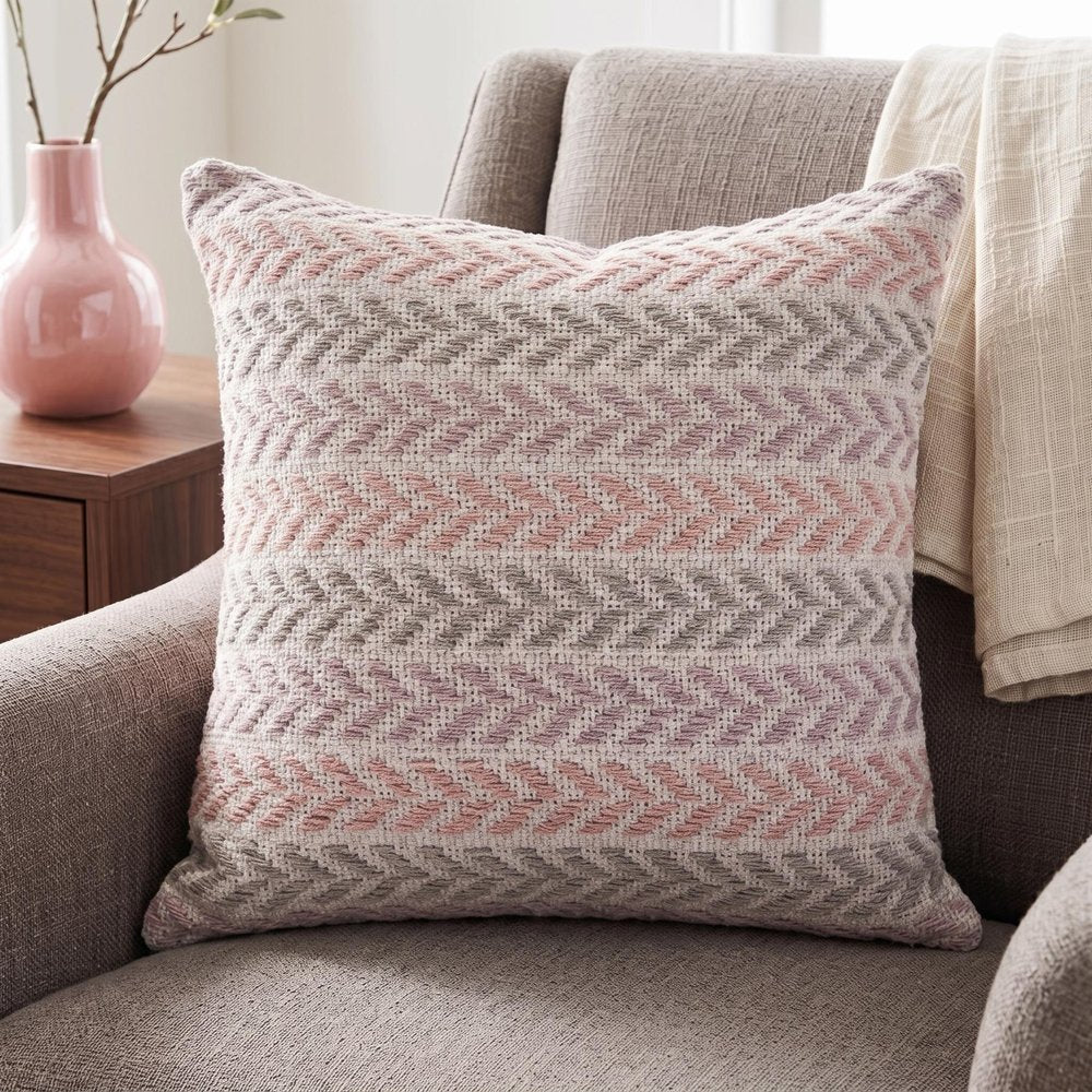 18" Purple And White Chevron Cotton Throw Pillow