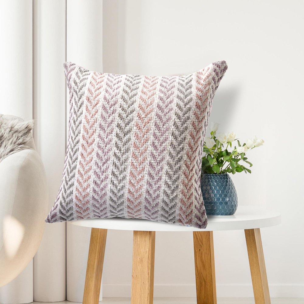 18" Purple And White Chevron Cotton Throw Pillow