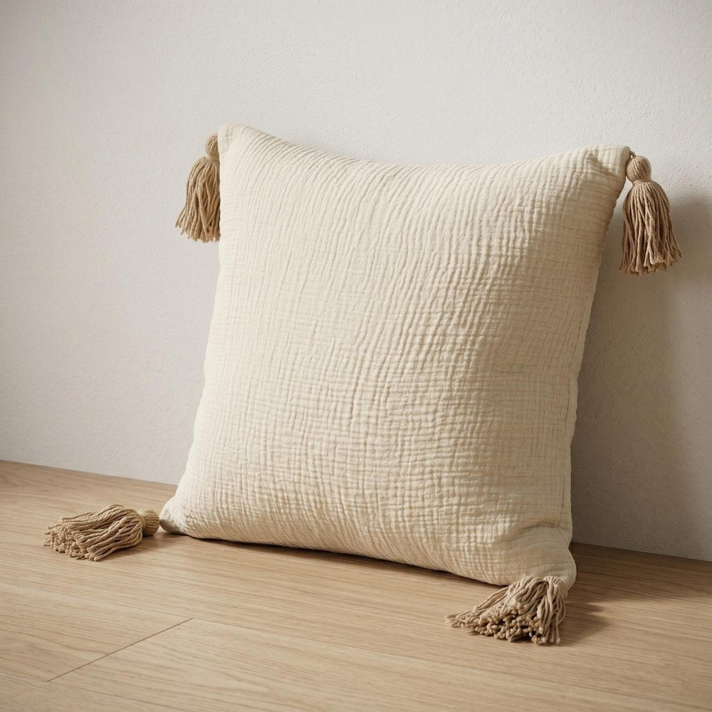20" X 20" Light Beige And Dark Beige 100% Cotton Zippered Pillow