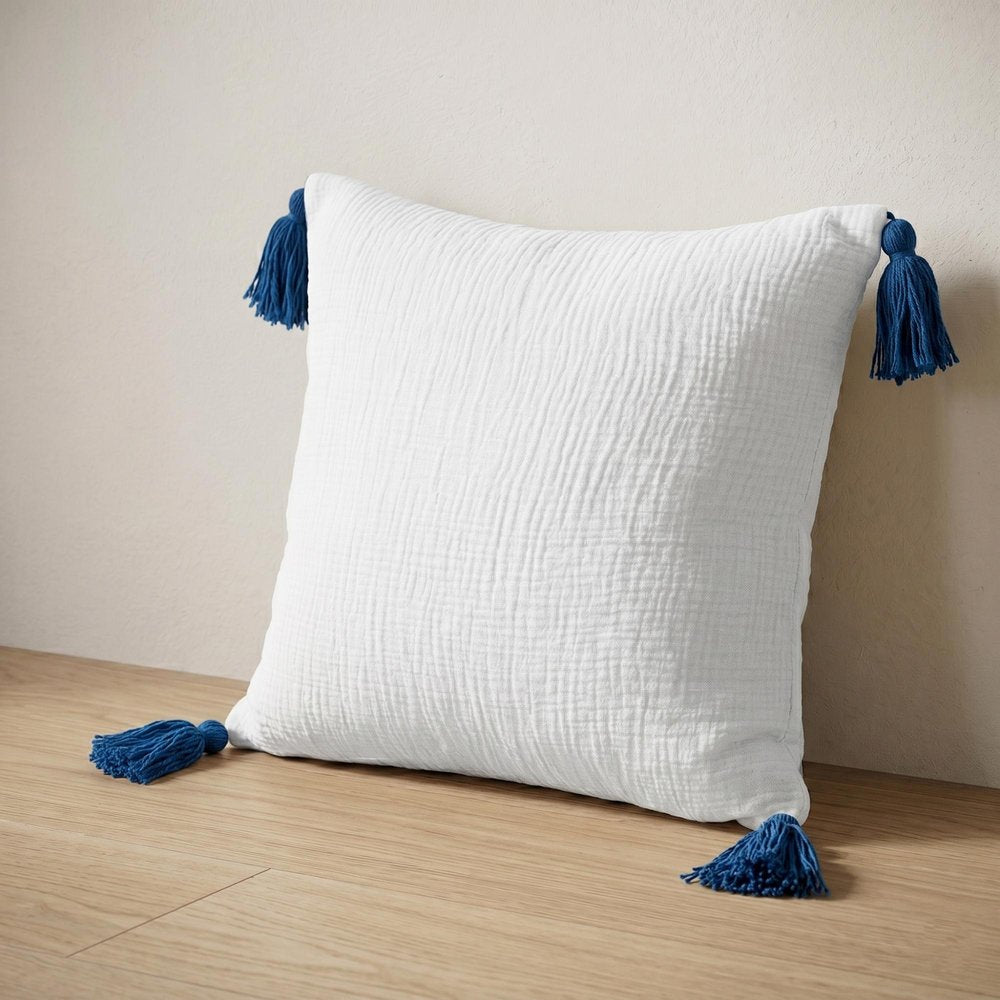 20" Blue And White Cotton Throw Pillow
