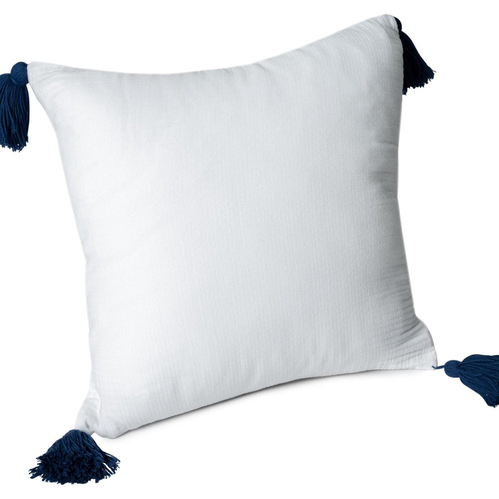 20" Blue And White Cotton Throw Pillow