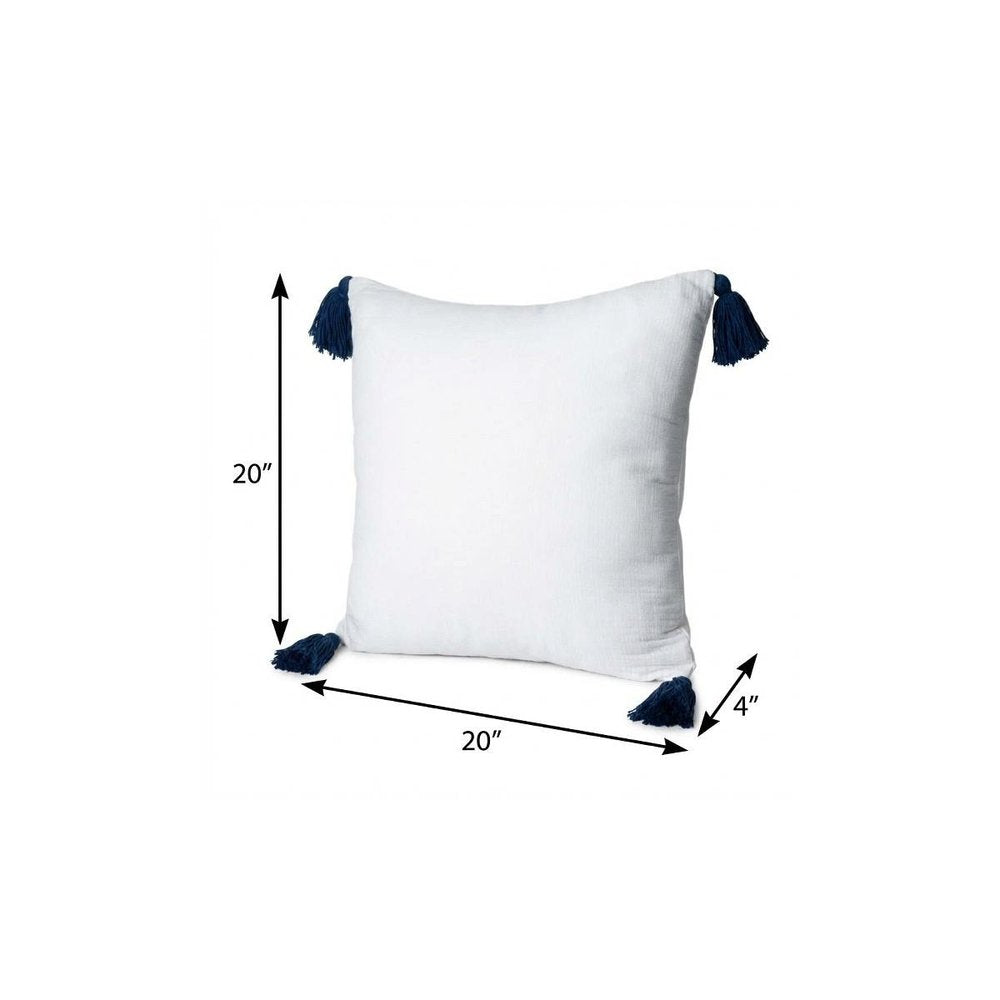 20" Blue And White Cotton Throw Pillow