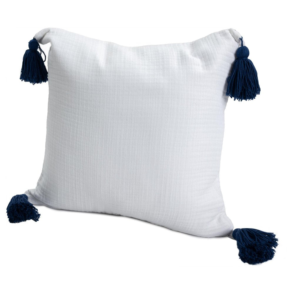 20" Blue And White Cotton Throw Pillow