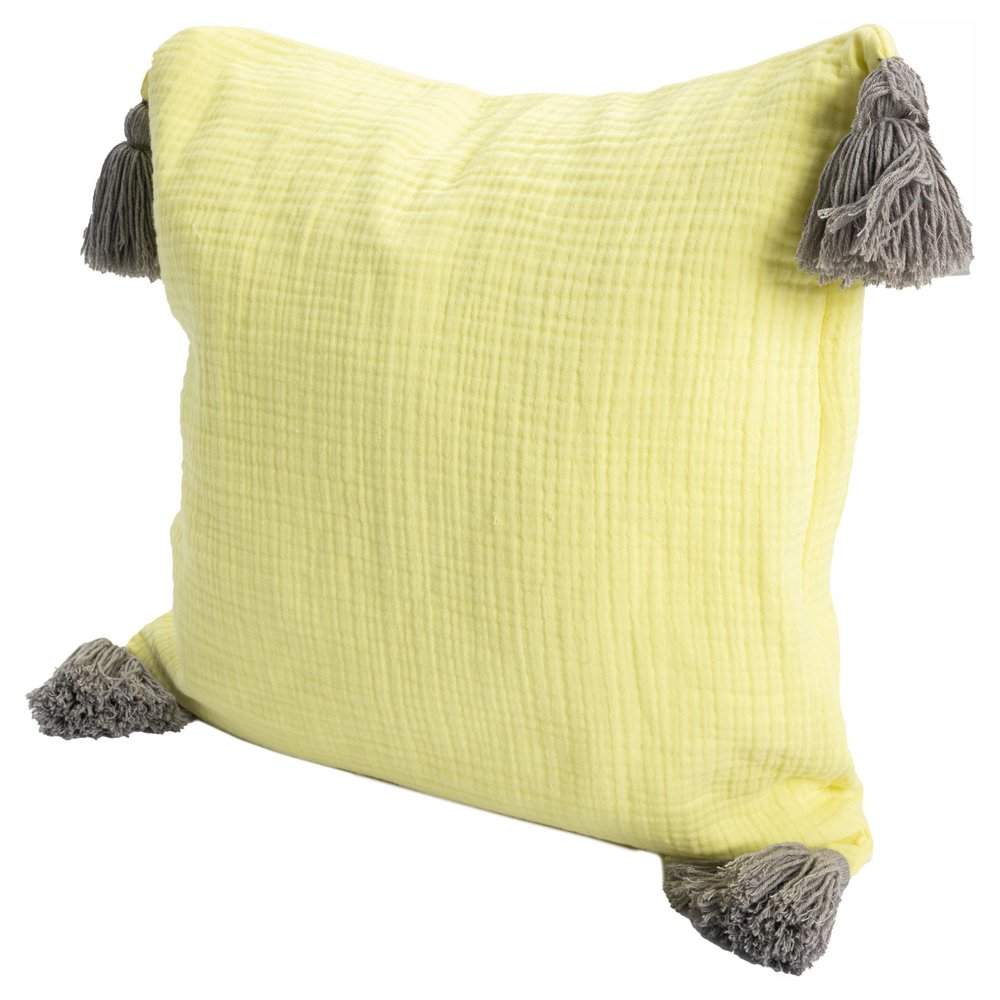 20" Yellow And Gray Cotton Throw Pillow