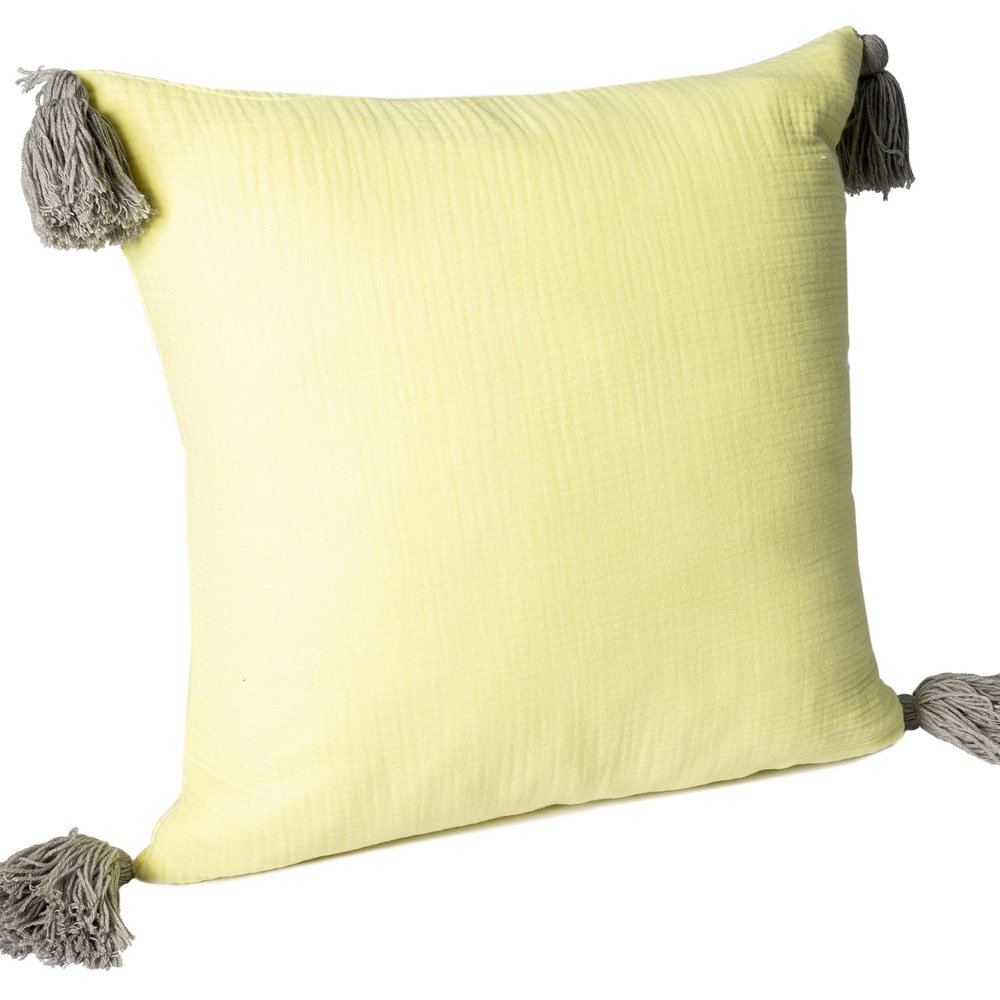 20" Yellow And Gray Cotton Throw Pillow