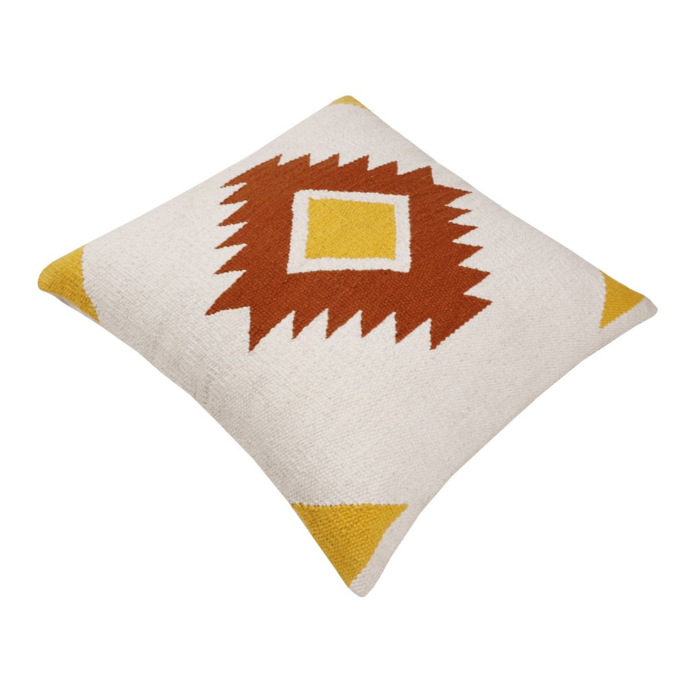 20" White Yellow And Red Striped Cotton Throw Pillow