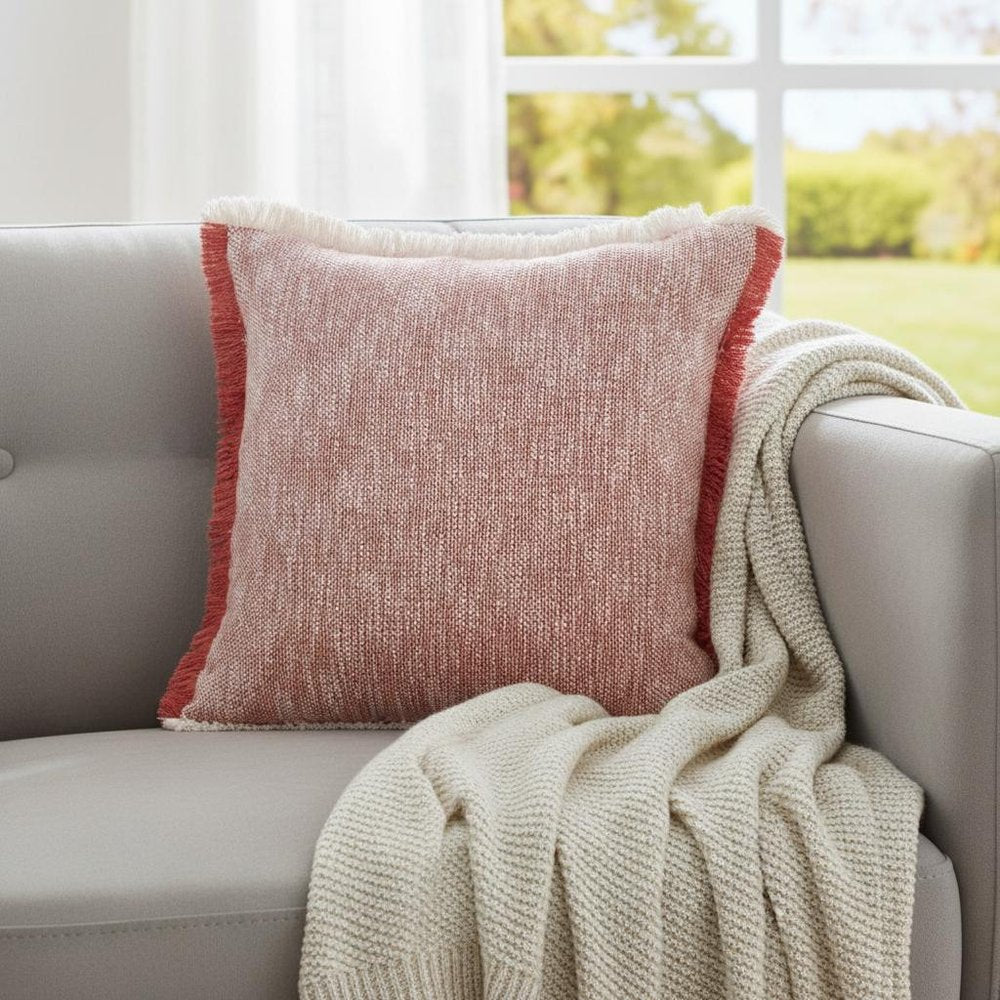 20" X 20" Auburn Red And White 100% Cotton Geometric Zippered Pillow