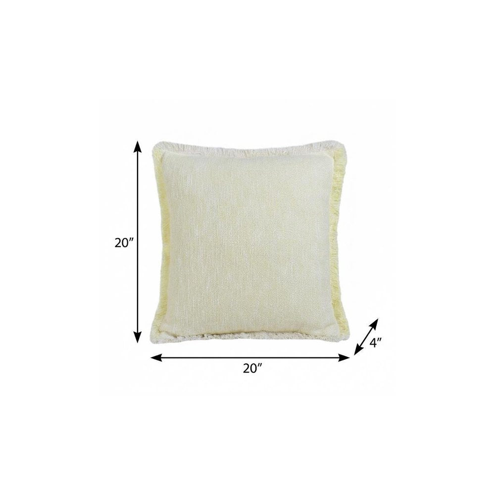 20" X 20" Light Yellow And White 100% Cotton Geometric Zippered Pillow