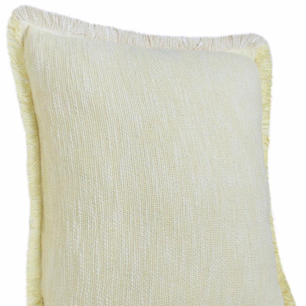20" X 20" Light Yellow And White 100% Cotton Geometric Zippered Pillow