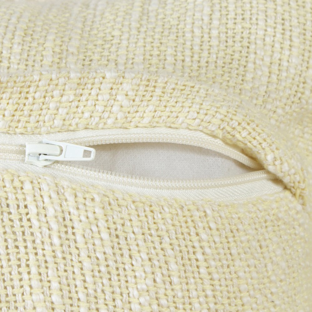 20" X 20" Light Yellow And White 100% Cotton Geometric Zippered Pillow