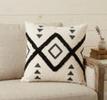 20" X 20" Cream Black And Gray 100% Cotton Geometric Zippered Pillow