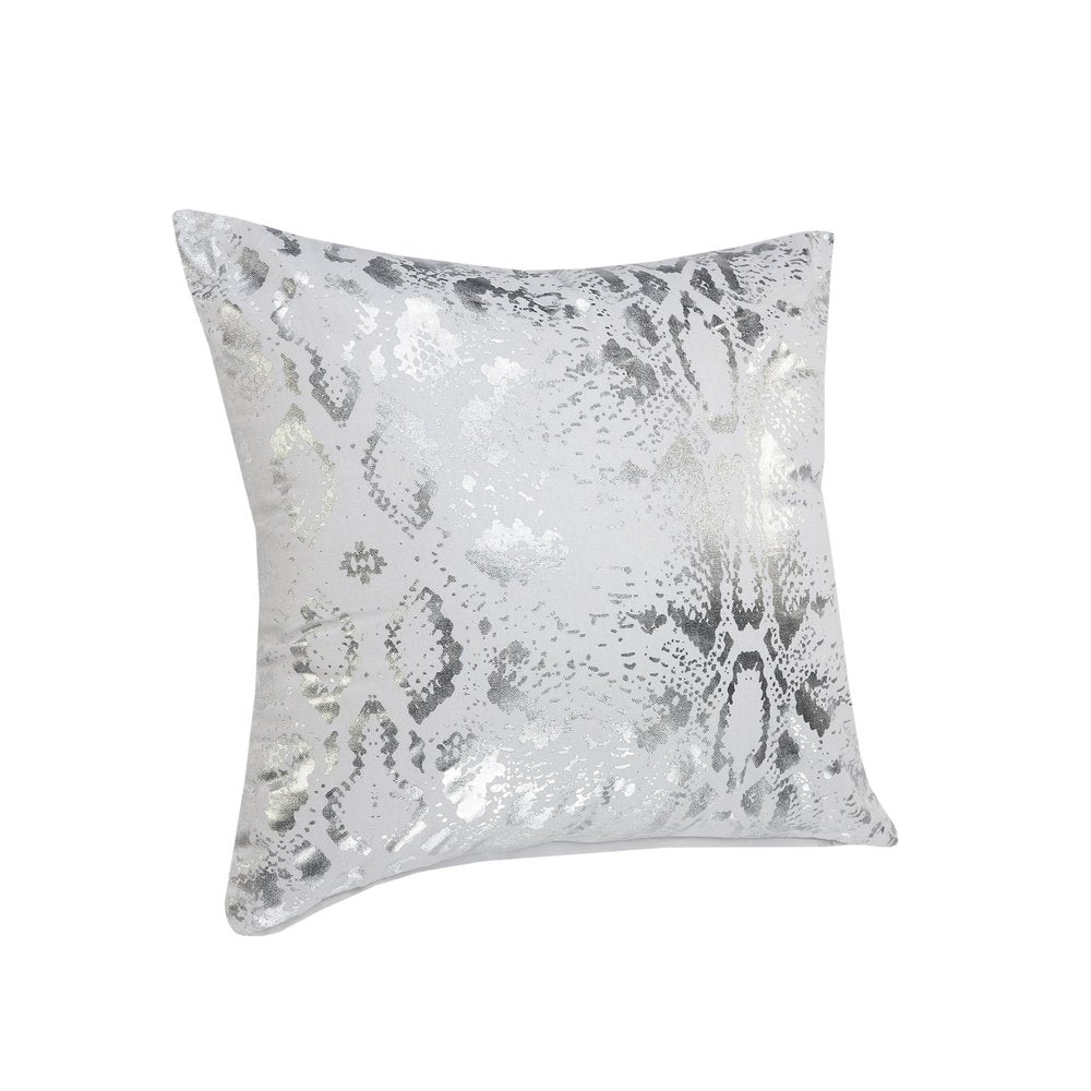 20" Silver And White Cotton Throw Pillow