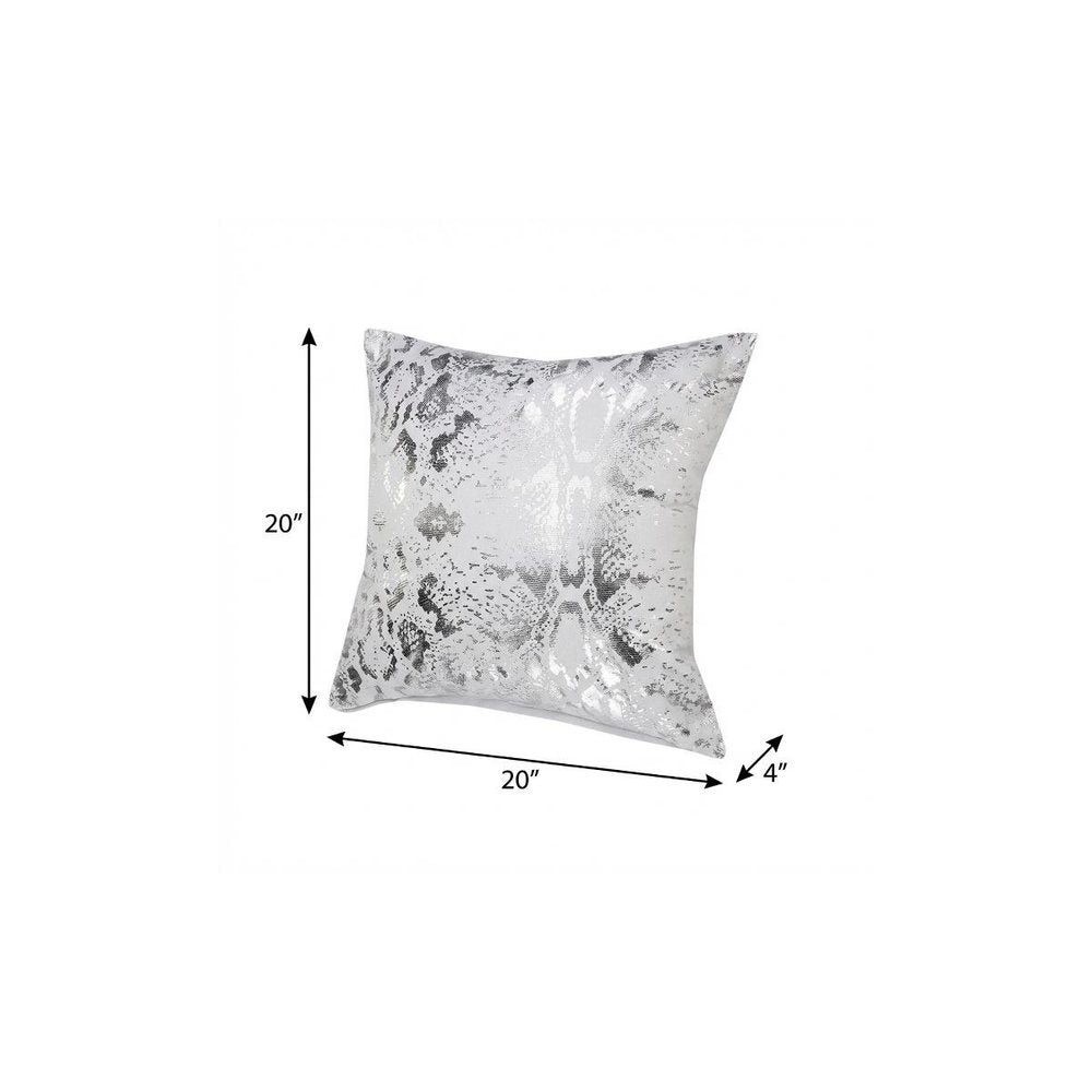 20" Silver And White Cotton Throw Pillow