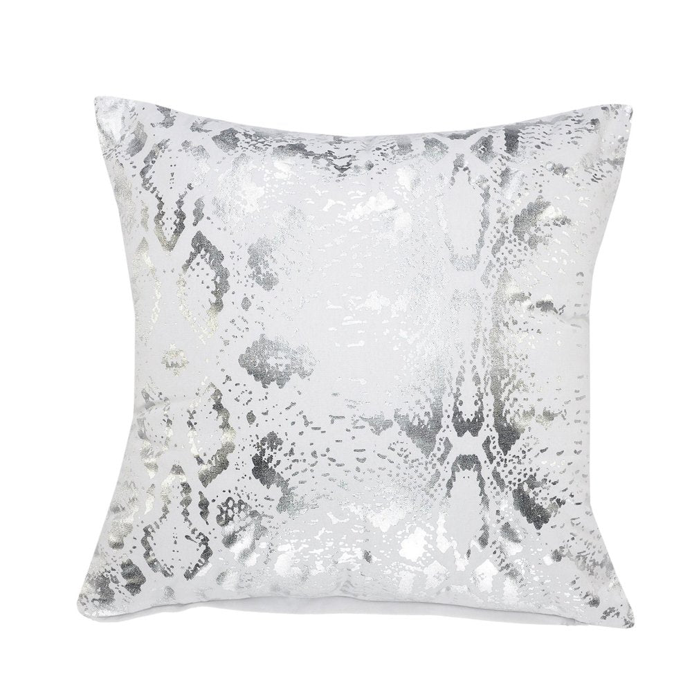 20" Silver And White Cotton Throw Pillow