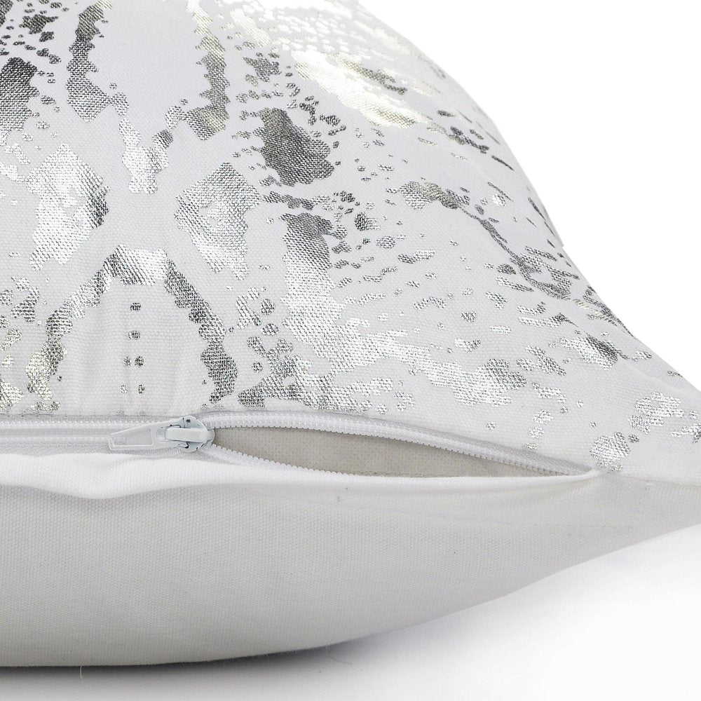 20" Silver And White Cotton Throw Pillow