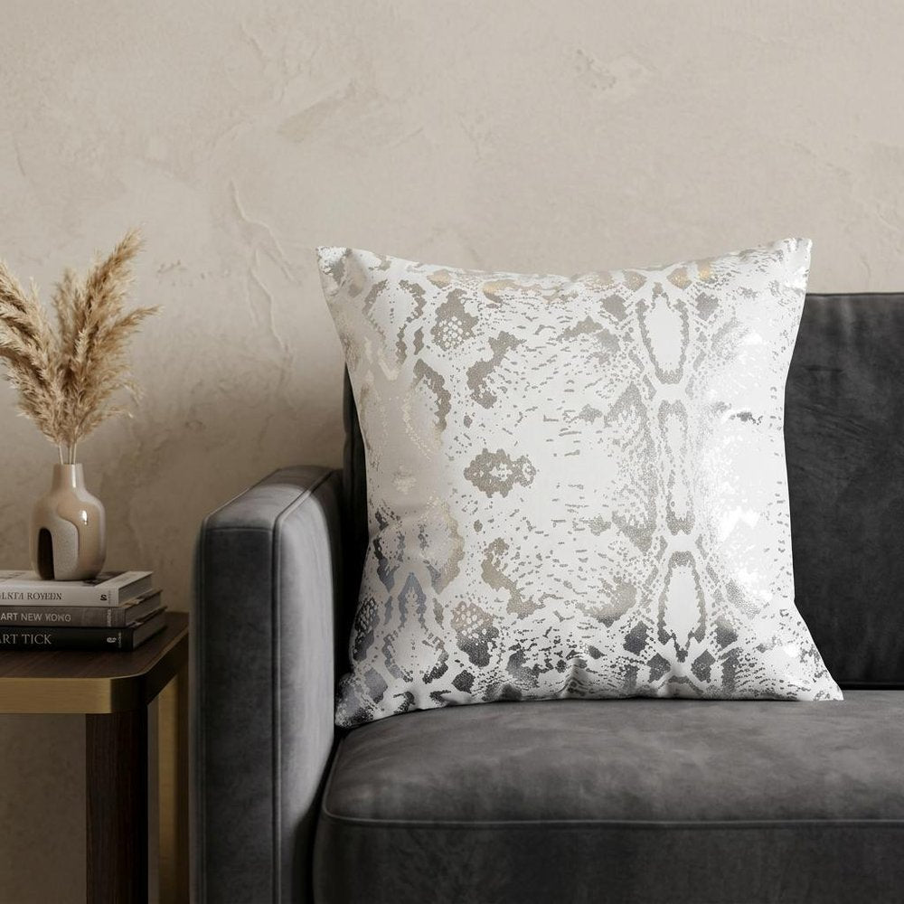 20" Silver And White Cotton Throw Pillow