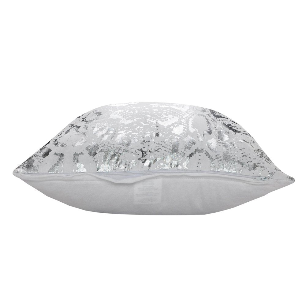 20" Silver And White Cotton Throw Pillow