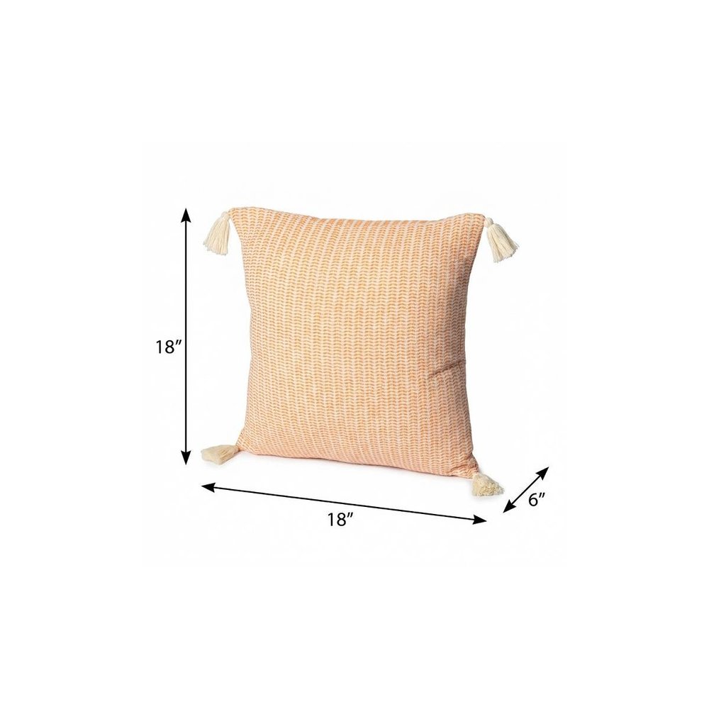 18" X 18" Orange And Ivory 100% Cotton Striped Zippered Pillow