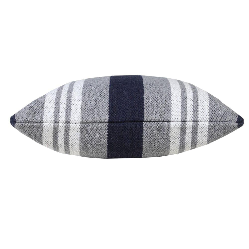 20" Navy Blue Gray And White Cotton Coastal Throw Pillow