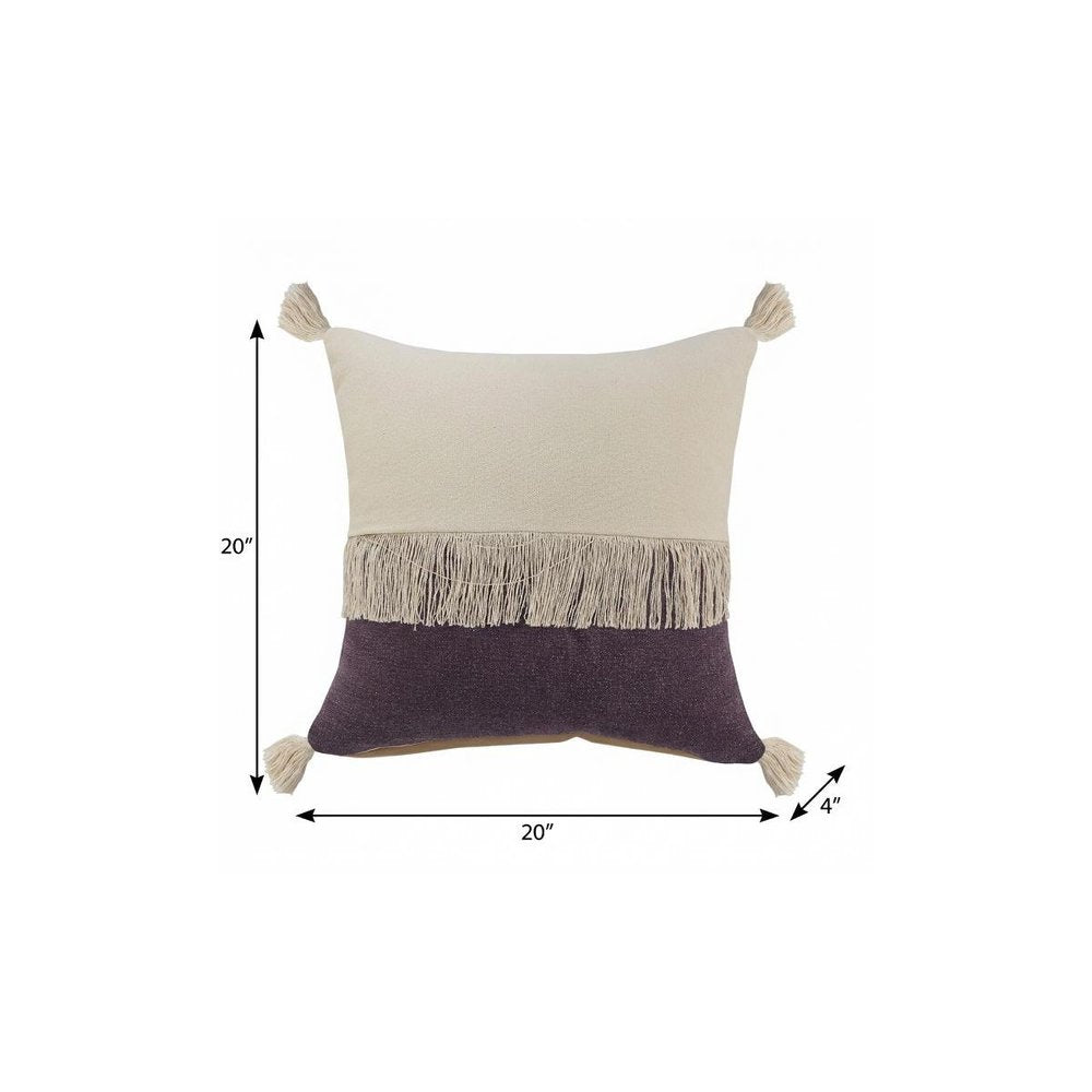 20" X 20" Purple And Off-White 100% Cotton Zippered Pillow