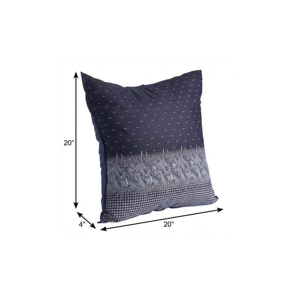 20" X 20" Navy And White 100% Cotton Geometric Zippered Pillow