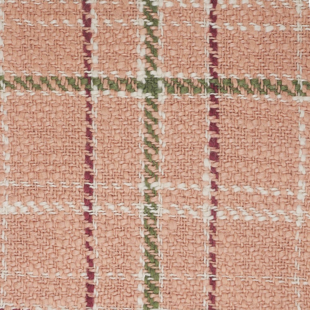 20" Pink And Yellow Cotton Plaid Throw Pillow with Fringe