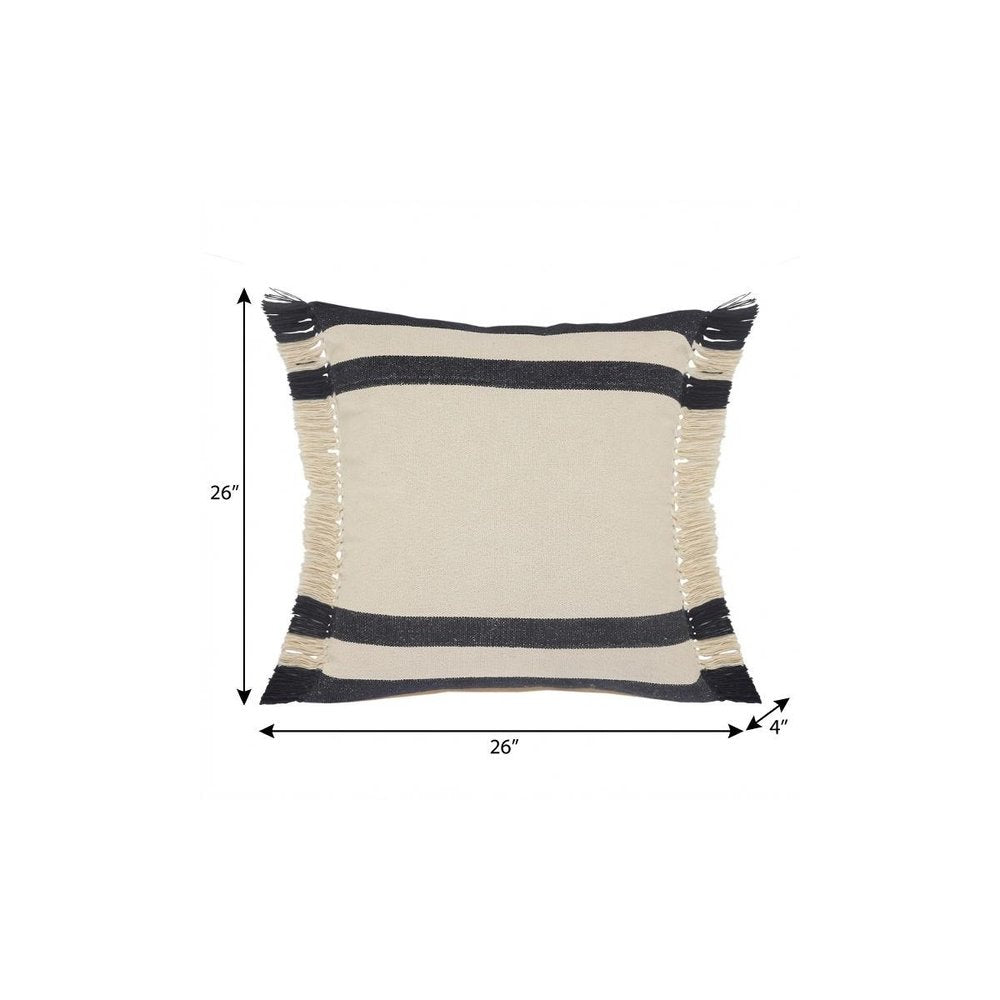 26" X 26" Ensign Blue White And Linen 100% Cotton Striped Zippered Pillow